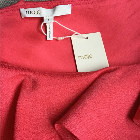 Maje One-Shoulder Rirai Ruffle Dress in Coral/Rose - Picture 3 of 6